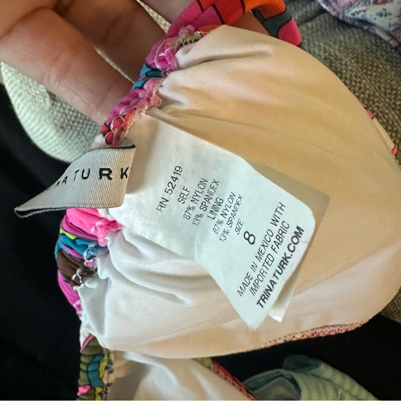 TRINA TURK Bright Floral Triangle Halter Gold Ring Bikini Top and Bottom Size 8 - Picture 16 of 16